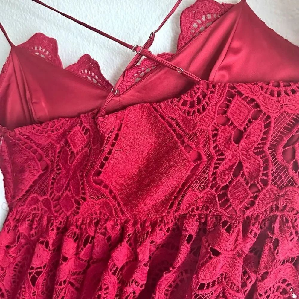 MAEVE x ANTHROPOLOGIE | NWT Red Lace Lined Cross Strap Babydoll Dress | Size 4 - Picture 5 of 12